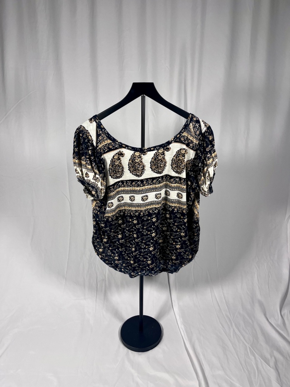 Free People Boho Printed Short Sleeve Top XS Flowy Peasant Blouse